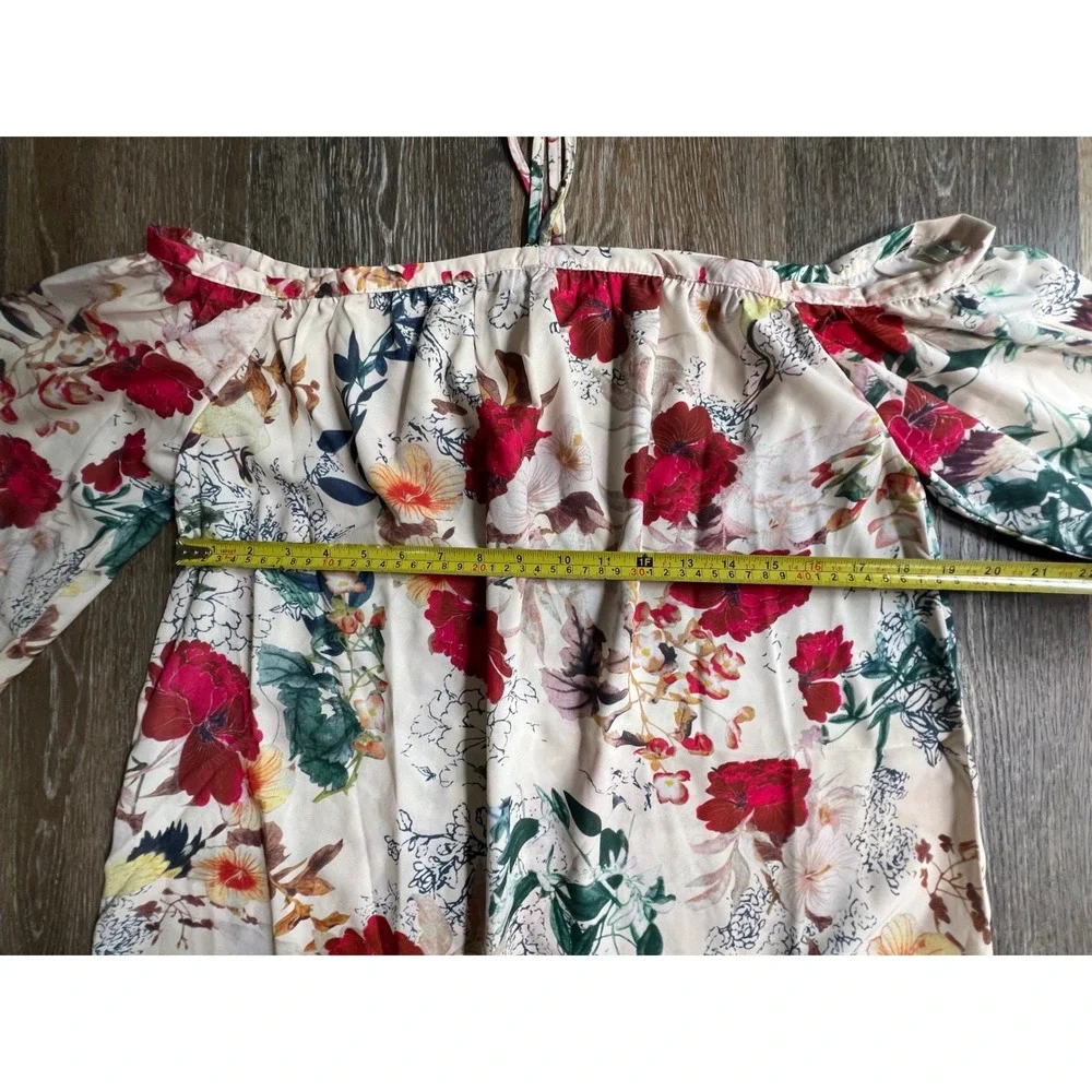 Hayden Los Angeles Blouse Womens Medium Cream Floral Off Shoulder Halter Tie - Picture 3 of 8